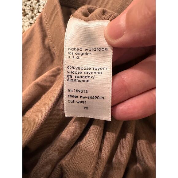 Naked Wardrobe Mocha Brown Straight Midi Bodycon Skirt Minimalist, M Like New - Picture 3 of 7